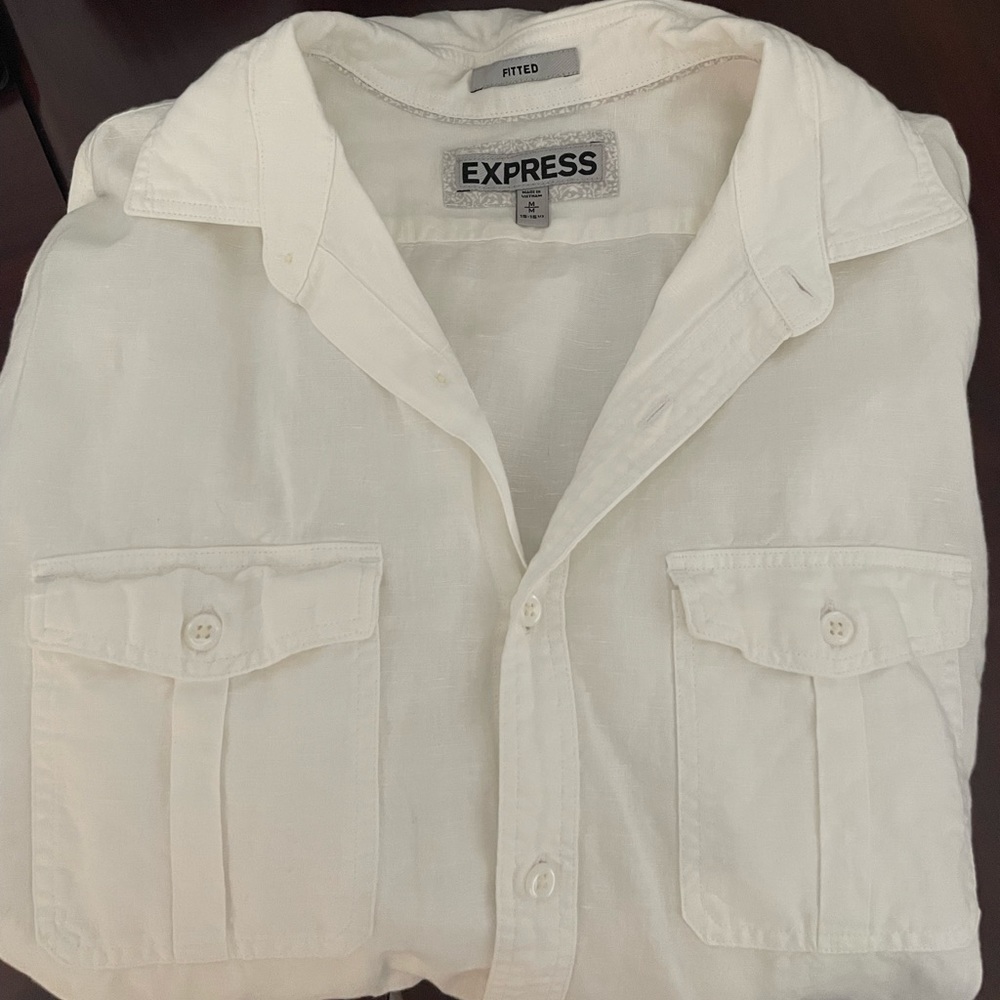 Mens express medium white dressy button up shirt